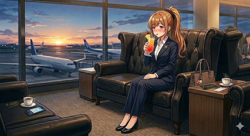 ラウンジでカクテルを飲むさくら