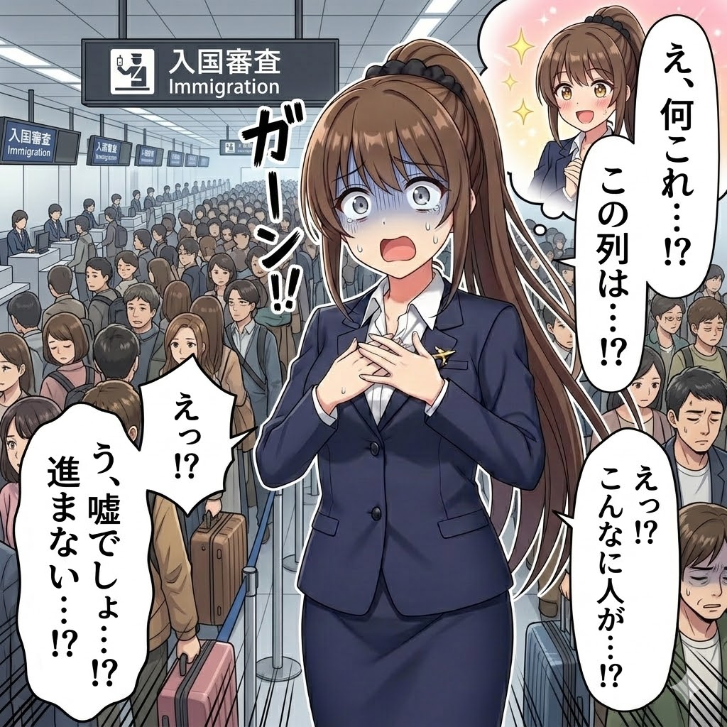 イミグレの大行列に青ざめる